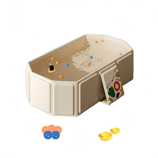 Foldable Bathtub for Kids, Toddler Bath Tub with Drain Plug, Foldable Baby Shower Tub with 5 Balls and 2 Ducks, Portable Bathroom Pool Water Toy, Cat Dog Wash Shower Basin (White)