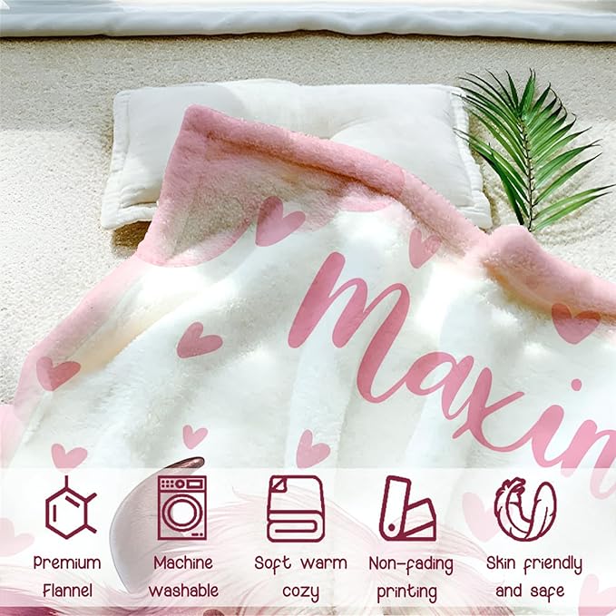 Personalized Baby Blanket for Girls, Custom Baby Blanket with Name, Soft Cozy Personalized Name Blankets for Kids, Customized Cow Blanket for Infant Toddler Birthday Christmas