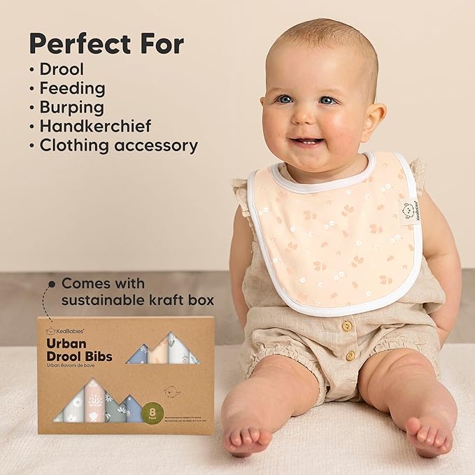 8-Pack Organic Baby Bibs for Boys, Girls - Soft Cotton Drooling and Teething Bibs for Baby Girl & Boy, Extra Absorbent, Easy To Clean & Put On for Toddler, Newborn, Infant 0-24 Months (Fleur)