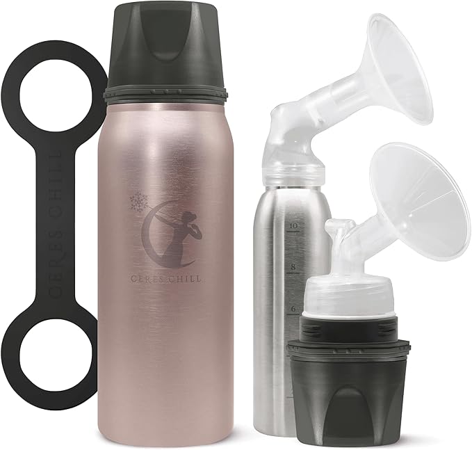 CERES CHILL OG Breastmilk Chiller & Warmer – 12–34oz Portable Breast Milk Cooler, Storage & Baby Bottle for Travel, Work or On-The-Go – Pump Compatible Container – La Vie En Rose Gold