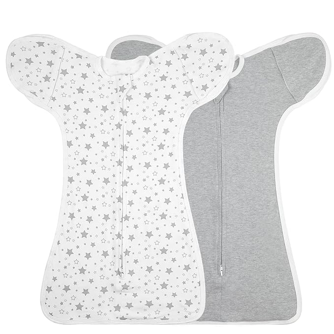 2 Pack Transition Swaddle with 2 Way Zipper, 2 in 1 Arms in/Out Transitional Arms Up Swaddles, 100% Cotton Newborn Swaddle Zipper Swaddles Baby Swaddling Sack Sleep Sack 0-3 Months