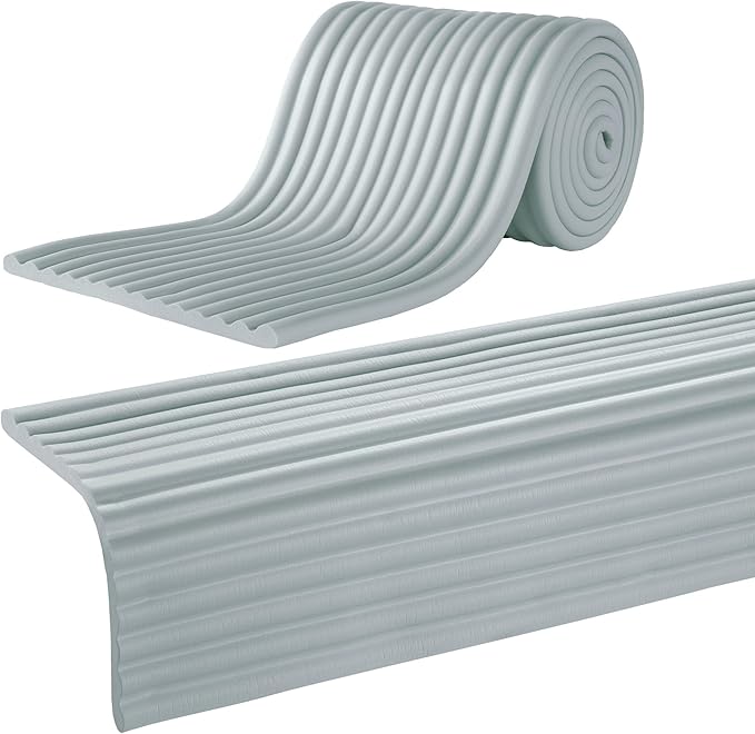 MABOZOO 8'' Extra Wide Seat Edge Cushion, 13.1 FT Length Foam Fireplace Cushion Soft Hearth Guard Bumper Pad Child Proof Padding Hearth Pad Edge Protector, Fireplace Baby Proofing for Baby (Gray)