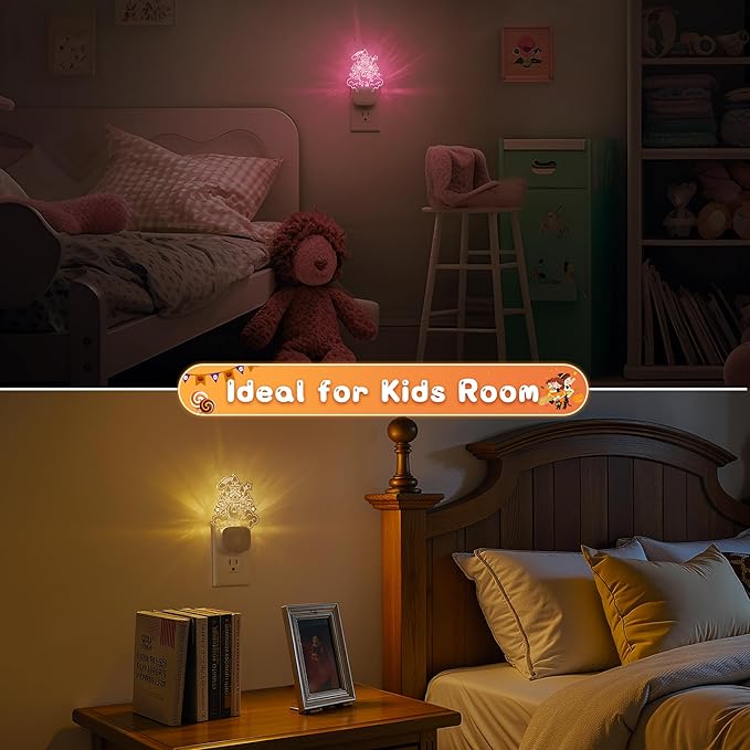 L LOHAS LED Night Lights for Kids, Acrylic Carved Castle Design, 8-Color Changing, Dusk to Dawn Sensor, Plug in Kids Night Lights for Baby, Girls Bedroom, 1 Pack