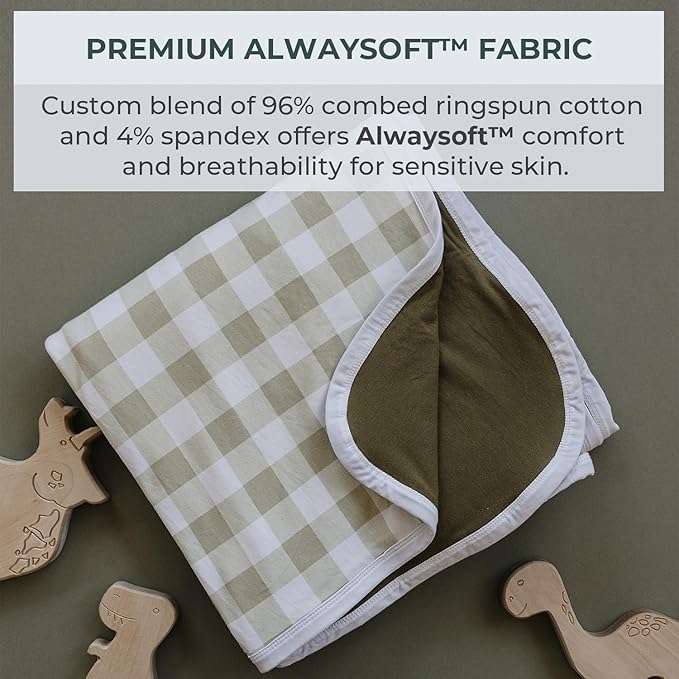 Pobibaby Premium Baby Blanket, Soft Stretchy Quilt for Babies, Toddlers, Kids (Gingham Khaki)
