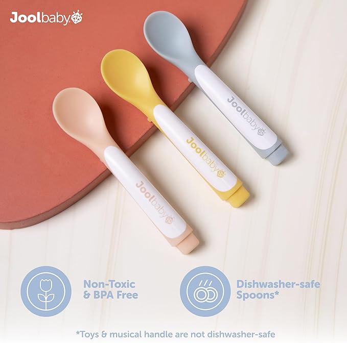 Jool Baby Musical Baby Spoons, 3 Spoons + School Bus with Fun Sounds - Multi-Stage Spoon for Infant Feeding & Training Babies 6+ Months to Self-Feed