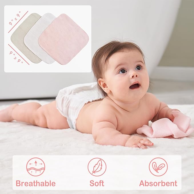 Viviland Baby Towels and Baby Wash Cloths Set Hooded Baby Towels Baby Wipes Absorbent Bath Face Towels Burp Cloths or Face Towels for Girl Boy 6-Pack Size 28 x 28 Inch(Elephant)