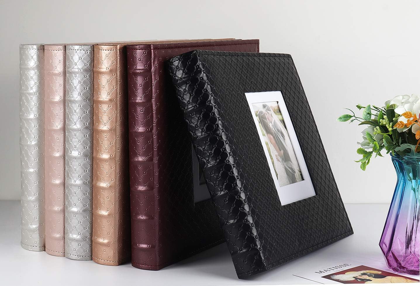 RECUTMS Photo Album 4x6 Holds 500 Photos Black Inner Page Button Grain Leather Larger Capacity Horizontal and Vertical Photos Wedding Pictures Album Birthday Christmas Baby Family Photo Book(Purple)