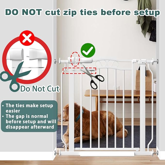 Fairy Baby 53.1"-62.5" Extra Wide Baby Gate for Stairs, Pressure-Mounted Standard Tall Dog Gates for Doorways & Kitchen, Auto-Close Walk-Through Metal Pet Gate, Safety Child Proof Safety, White