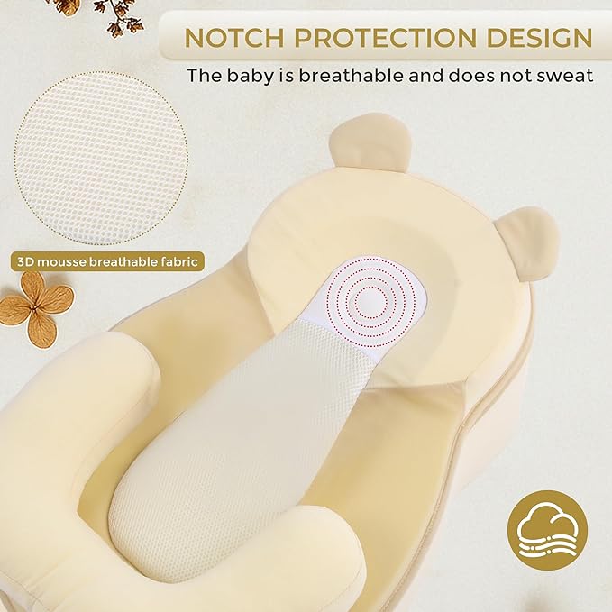 Baby Feeding Pillow, Anti Overflow Feeding Pillow for Reducing Spit-Up, Safety Nursing Pillow, Baby Lounger Reflux Wedge Breastfeeding, Removable top and Bottom（Yellow）