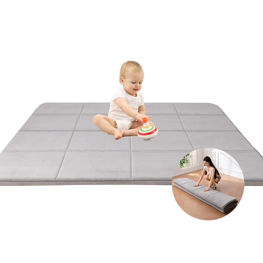 MAXYOYO 1.2" Thick Baby Play Mat for Floor, 36"x60" Foldable Playpen Mat, Tummy Time Foam Mats Ultra Soft Support, Padded Carpet with Non-Slip Backing for Infant,Kids and Toddler Crawling, Grey