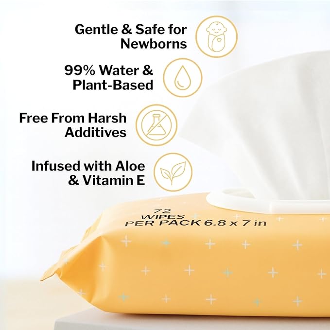 McKesson Baby Wipes, Baby Powder Scent (12 Packs, 864 Wipes) - Aloe & Vitamin E, 99% Water, Flip-Top Lid, Wipes for Sensitive Skin & Diaper Rash, 6.8 in x 7 in, 72 per pack