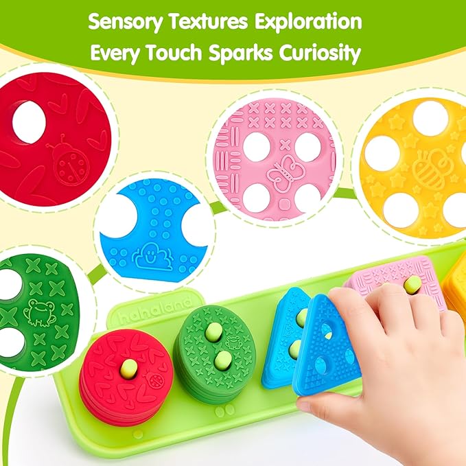 hahaland Toddler Toys 1-2 - Soft Textured Silicone Shape Color Sorting Stacking Montessori Toys for 1 Year Old Boy Girl Gifts, Sensory Toy for Toddlers 1-3 Motor Skills Learning Baby Toys 1 Year Old