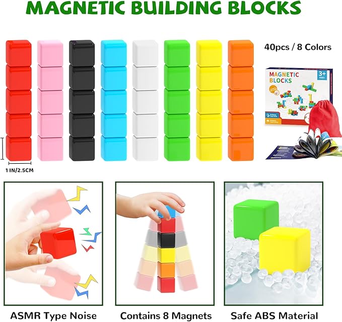 Magnetic Blocks for Toddlers -Classroom Must Haves STEM Learning Toys for 3-5 Year Old Boys & Girls, Safe & Strong Building Blocks with ASMR Sounds,Ideal Gifts for Kids 3+