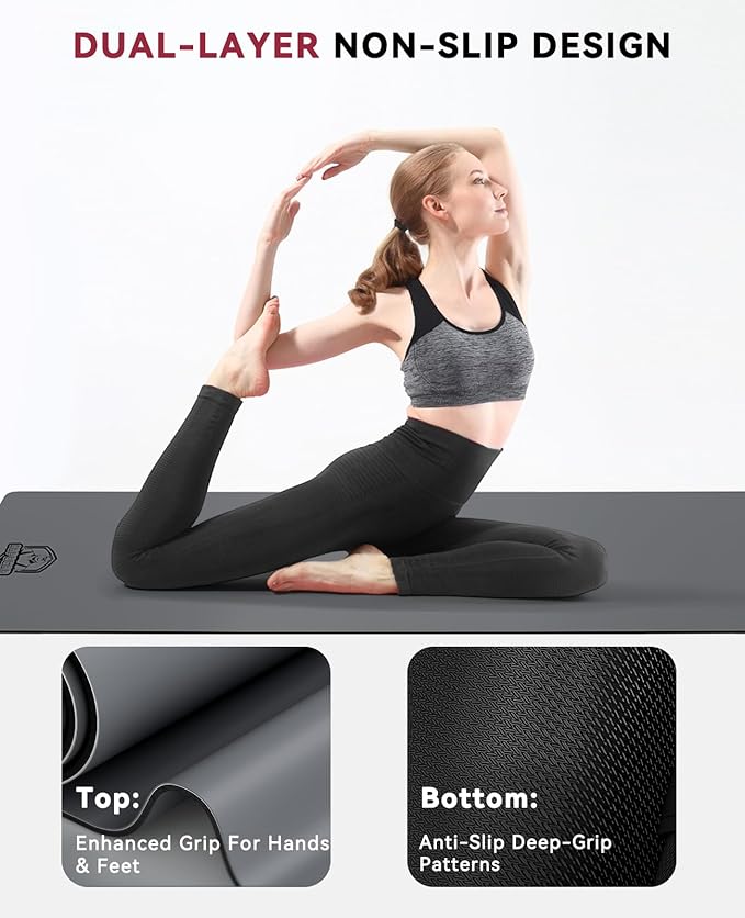 HAPBEAR Large Yoga Mat 72"x30" - 5mm Thick PU Top & Rubber Bottom - Non-Slip Wide Exercise Mat with Dual Layers - High Shock Absorption for Professional Yogis & Home Workouts - Bonus Oxford Bag Included