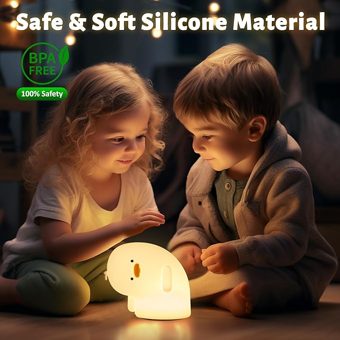 Attivolife Duck Night Light, Silicone Why Duck Lamp, Silica Gel Nursery Bedside Lamp with Dimmable Rechargeable, Best Decor for Bedroom Living Room Study, Creative Gift Idea for Baby Kids Friends