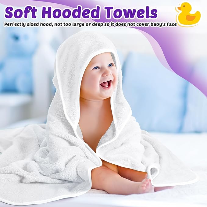 Reginary 4 Pack Baby Hooded Towels Coral Fleece Baby Bath Towels 30 x 30 Inch Soft Absorbent Hooded Bath Blanket for Newborn Toddler Infant Boy Girl Shower Gift Supplies (Beige, Purple)