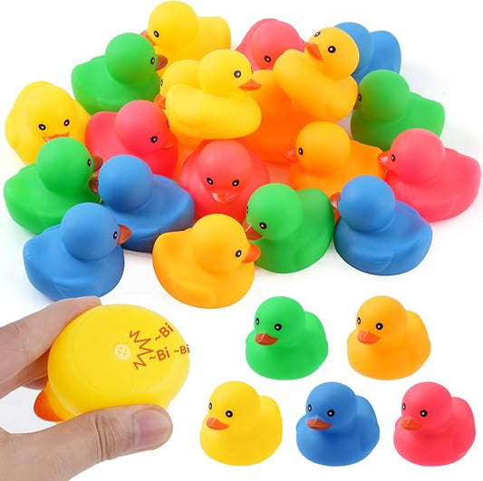 20Pcs Yellow Rubber Ducks Bath Toys, 5 Colors Bathtub Floating Squeaky Duck Bulk Baby Preschool Bath Toy for Baby Shower Infants Kids Toddler Birthday Party Decoration Gift(Large)