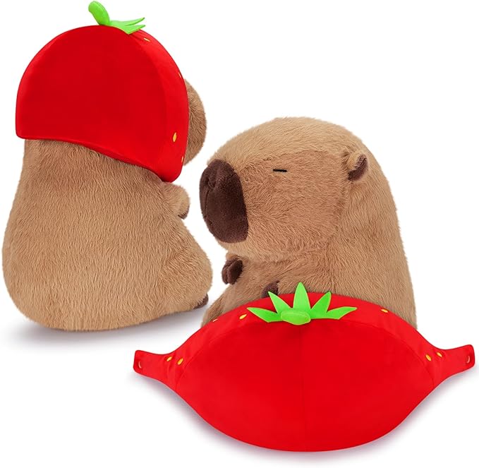 Achwishap Capybara Plush,Cute Plushies Capybara Stuffed Animal,Capybara Plush Toys,Kawaii Plush Stuffed Toy with Strawberry Hat Plushie Gift for Kids Adults Birthday(Capybara with Strawberry Hat,12”)