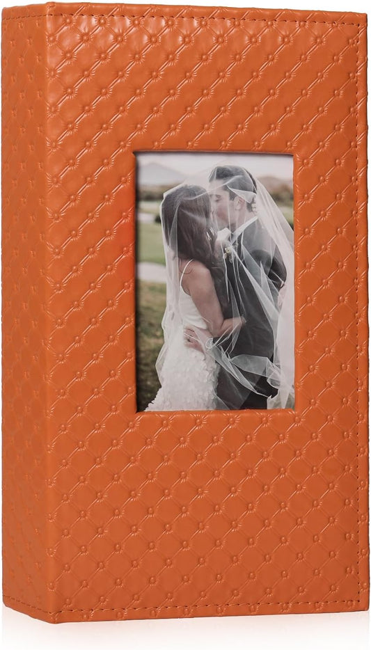 RECUTMS Photo Album for 4x6 300 Photos, 3 Per Pages Photo Picture Album PU Leather Button Grain Cover, Horizontal Photos Record Wedding Family Baby Anniversary Birthday Graduation Travel (Orange)