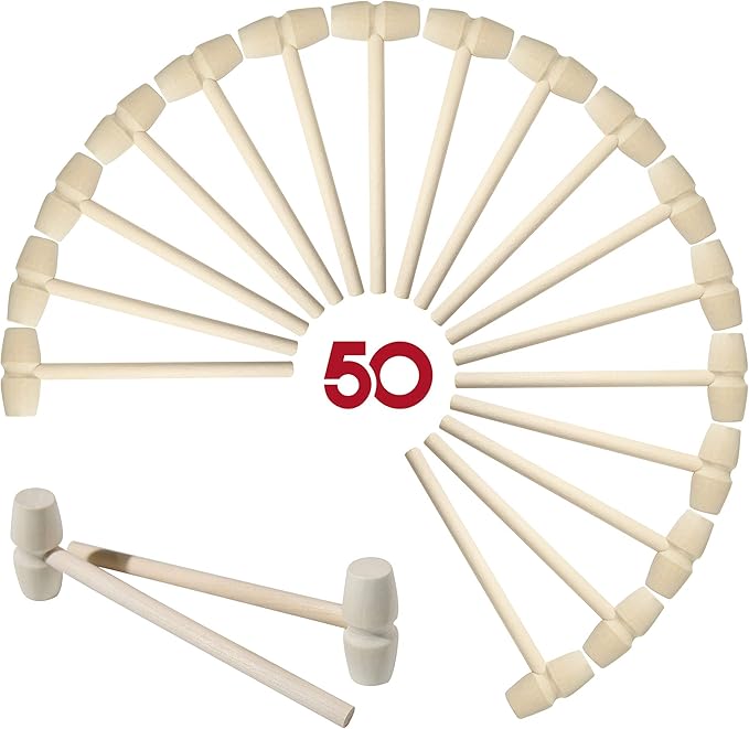 50 Pcs Mini Wooden Hammers for Chocolate, Small Wood Toy Mallets for Kids
