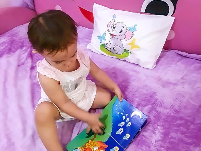 kinder Fluff Child Pillow with Pillowcase- 300T Cotton Shell & Down Alternative Fill - Ideal for Travel, Bedding Set & Floor Cushions (13x18in - White Pillow with Pillowcase Elephant Design)