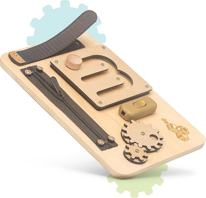 deMoca Sensory Busy Board for Toddlers, Premium Wooden Toddler Busy Board for 1 2 3 Year Old with 10 Educational Activities for Fine Motor Skills, Fidget Activity Toy for Travel Toy (Nature)