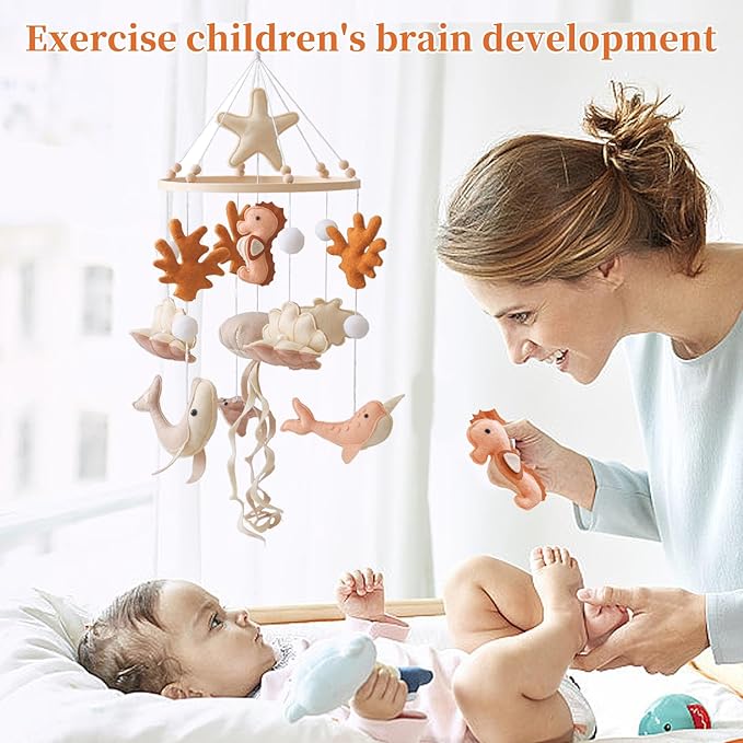 GOODMOM Ocean Nursery Mobile for Boys Girls Gender-Neutral Crib Mobile Seahorse Jellyfish Manta California Pro Handmade Baby Mobile for Crib Sturdy Structure for Newborn