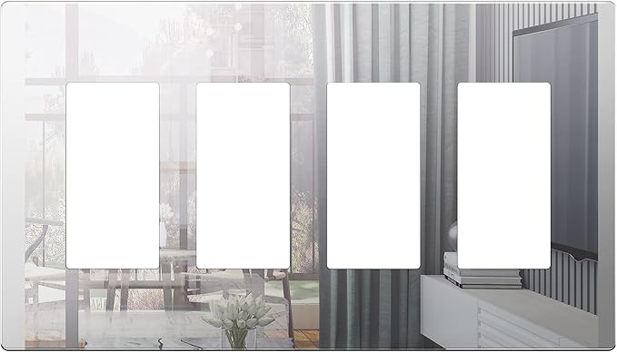 LIDER Quadruple Decorator Wall Plate, Impact Resistant, Mirrored Acrylic Plexiglass Reflective Finish Modern Upgrade Screwless Light Switch Outlet Cover Mid-Size 4-Gang 4.88" x 8.58" Silver