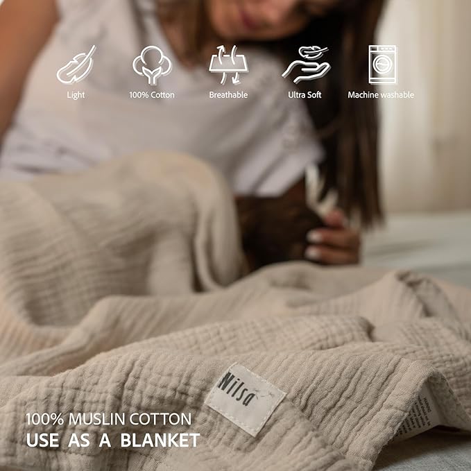 Nilsa 5-in-1 Muslin Nursing Cover up for Breastfeeding & Baby Car Seat Cover - Breathable Breastfeeding Cover With Rigid Hoop - 100% Cotton Privacy Apron Breast Feeding Covers For Women (Ecru)