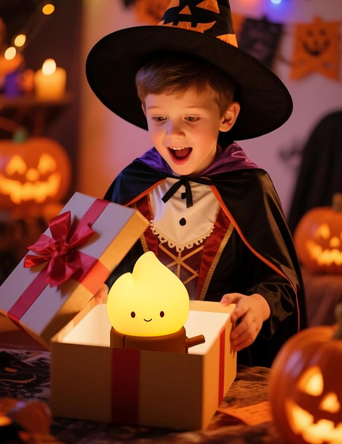 Flameless Candles Lamp, Cute Night Light,Torch Stump Light, LED Tea Lights Candles Rechargeable Night Light,Suitable for Kids lamp Bedroom,Outdoor,Camp, Gift, Christmas,Halloween