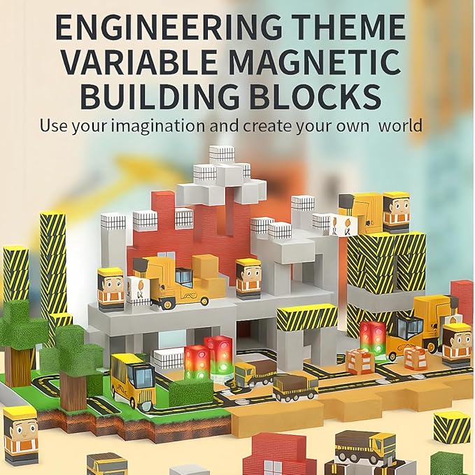 138 Pcs Magnetic Building Blocks, Enhance STEM Learning, Creative Play & Logical Thinking, Durable & Vibrant Color with Light Up Blocks, Ideal for Classroom & Screen-Free Entertainment (Engineering)
