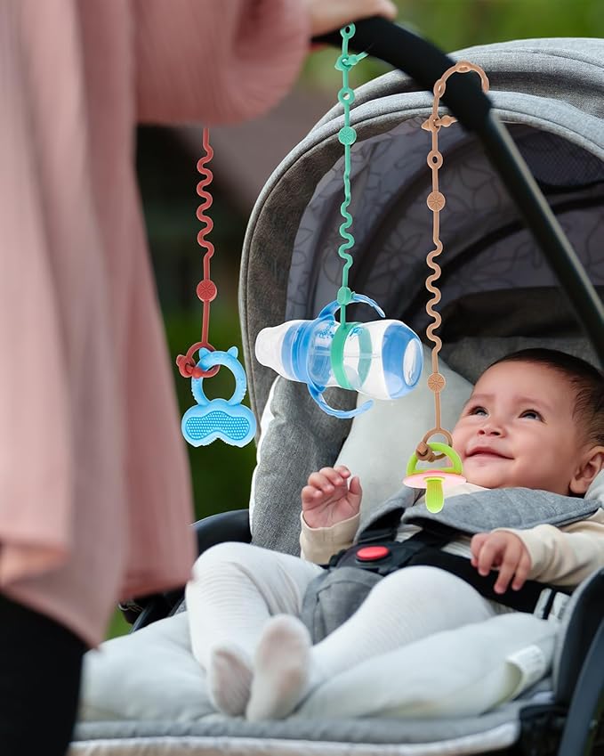 Toy Straps - 5pcs Adjustable Toy Holder for Stroller, High Chair, Car Seat (4-Pack) - Silicone Baby Tether Pacifier Clip