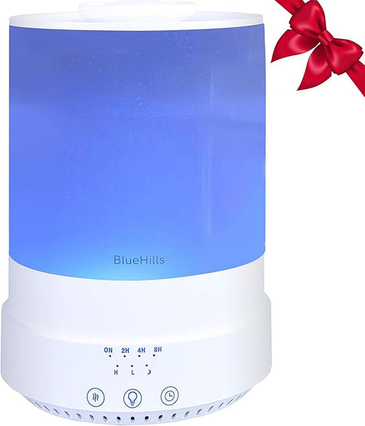 BlueHills 2500 ML XL Essential Oil Diffuser Aroma Humidifier with Timer for Large Home Decor Baby Rooms Plants Big Huge 2.5 L Extra Large Capacity High Mist Long Run with Lights White - F001
