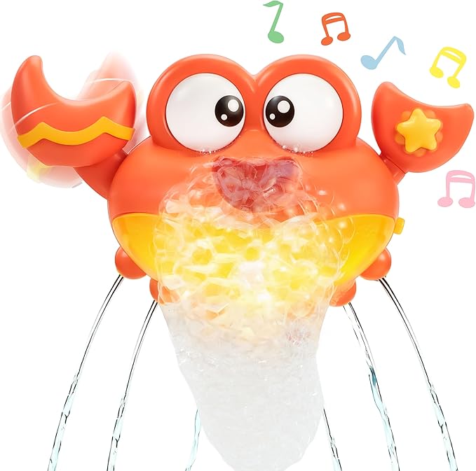 Baby Bath Toys for Toddlers 2-4, Crab Bubble Machine with Music, LED Lights, Light Up Bath Toys for Kids, Automatic Bubble Maker for Bathtub, Boys & Girls Gifts for Christmas