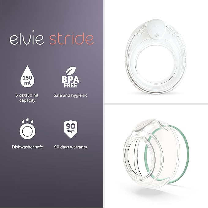 Elvie Stride 5 oz Breast Pump Cups - Dishwasher Safe, Food Grade Silicone, BPA Free - Accessories for Breastmilk Storage & Pumps - 2 Pack