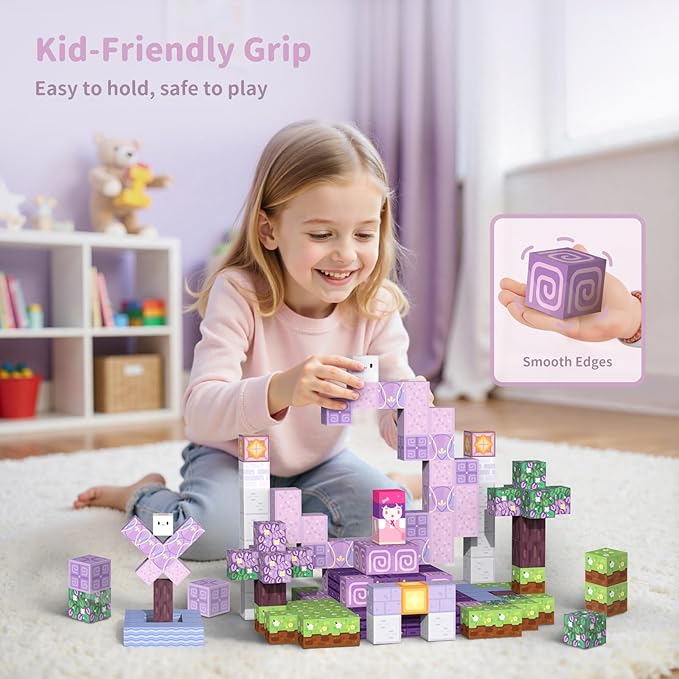 Magnetic Blocks Kid Building Toys - 120Pcs Magnet Cubes Toddler Montessori Sensory STEM Toy for 3-5 4-6 5-7 6-8 Year Old Boys Girls, Build Magic Castle Set