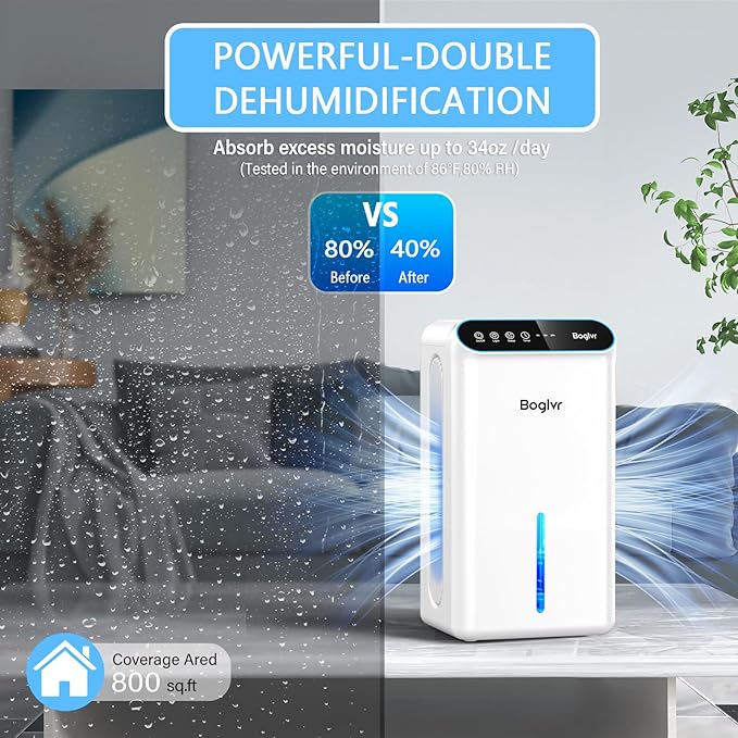 Dehumidifier for Home, 85 OZ Water Tank, (800sq.ft) Small Dehumidifiers for Bathroom Bedroom Basement with Drain Hose, Auto Shut Off, 3 Gear Timer, Sleep Mode, 7 Colors LED Light
