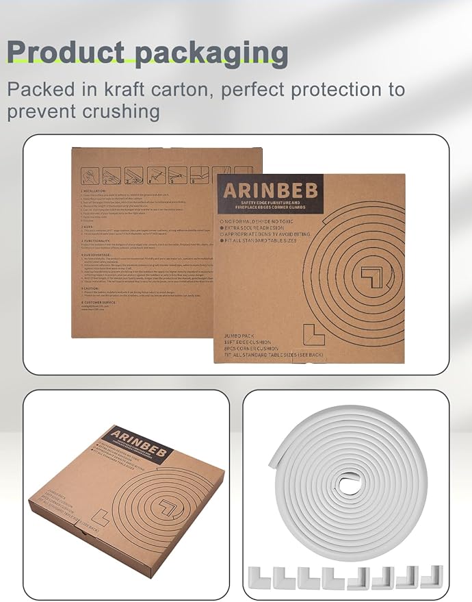 Foam Corner Protector Edge and Corner Guard, with 19 feet Length Foam Safety Bumpers, Baby Proofing Safety Table Corner Protectors (White)