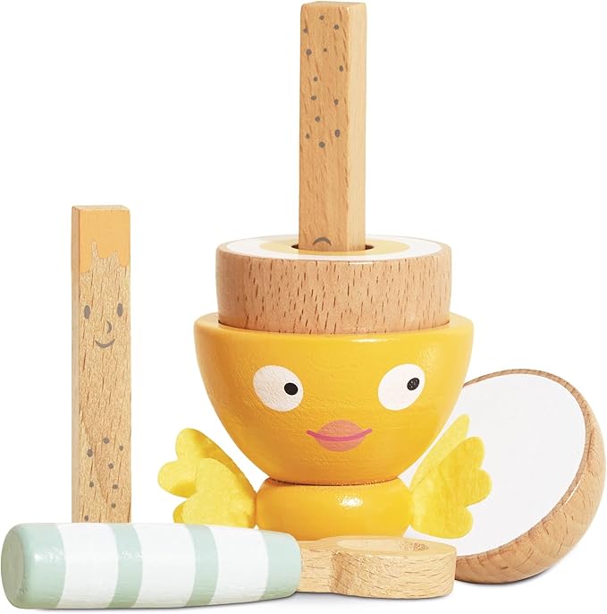 Le Toy Van - Wooden Honeybake 'Chicky Chick' Wooden Egg Cup Set | Pretend Food Kitchen Play Toy Set | Kids Role Play Toy Kitchen Accessories