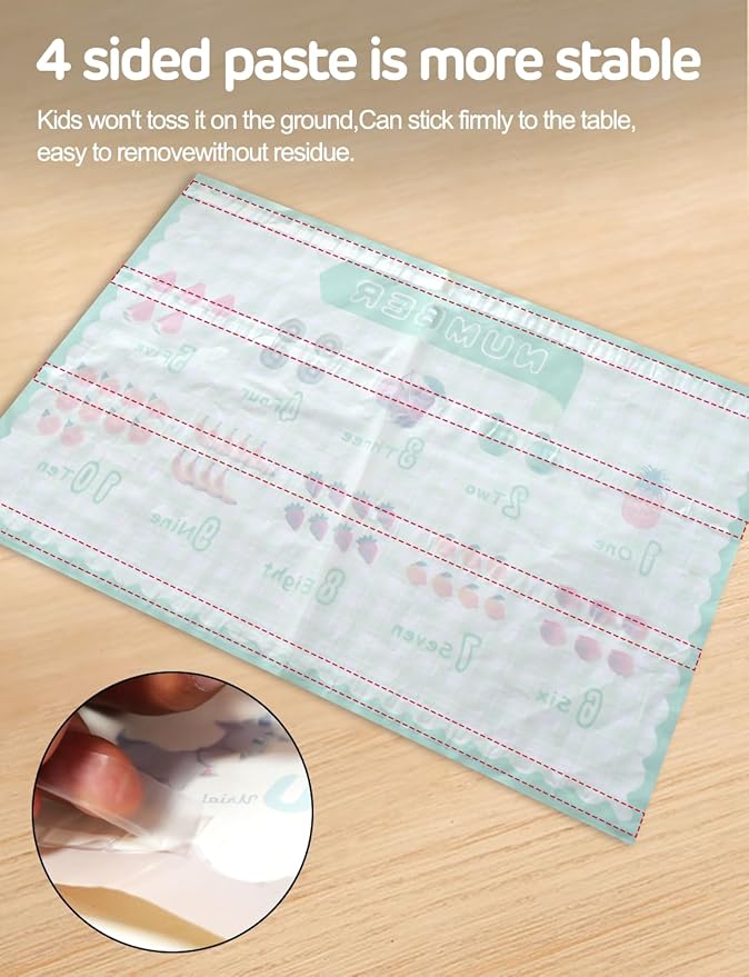 45 Pack Sticky Disposable Placemats for Baby & Toddlers,Cute Number Fruit Toddler Placemat 12"x18" Kids Table Mat for Party,Picnic Table,Restaurants Dining Table Travel Essentials for Toddlers