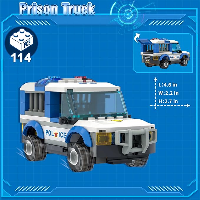 EP EXERCISE N PLAY City Police Prison Station Building Set with Police Patrol Car, Cop Truck, Drone, Motorcycle, Helicopter, Patrol Ship Building Blocks Toy Kit Gift for Boys 6-12 Kids