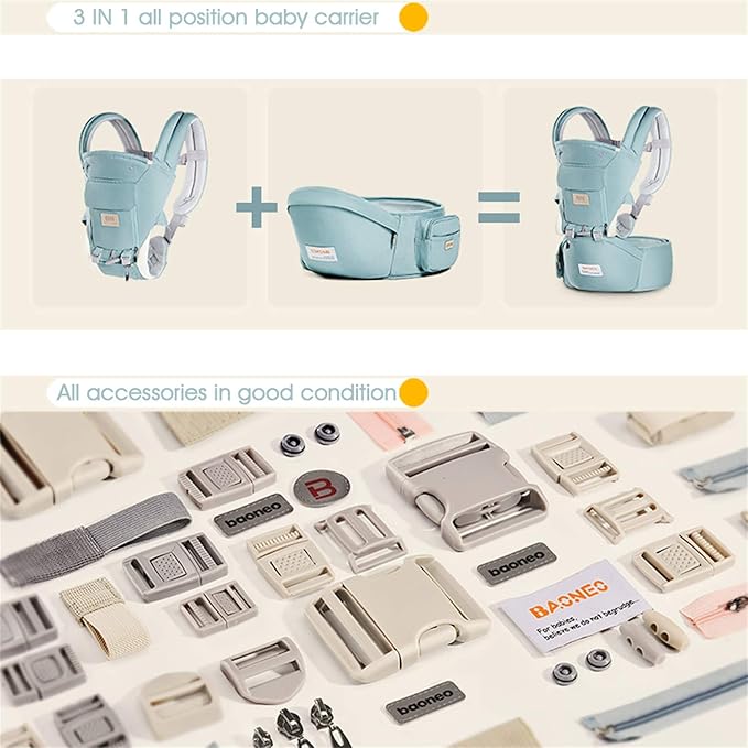 Ergonomic Baby Carrier with Hip Seat, 360° Positions, Soft and Breathable, All Seasons, for Newborns and Toddlers, Hiking Shopping Travelling