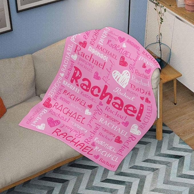 M YESCUSTOM Custom Baby Blanket with Name, Personalized Girls Boys Throw Blanket Pink Heart Customized Flannel Kids Blanket for Men Women Valentines Day Mother's Day Christmas Newborns