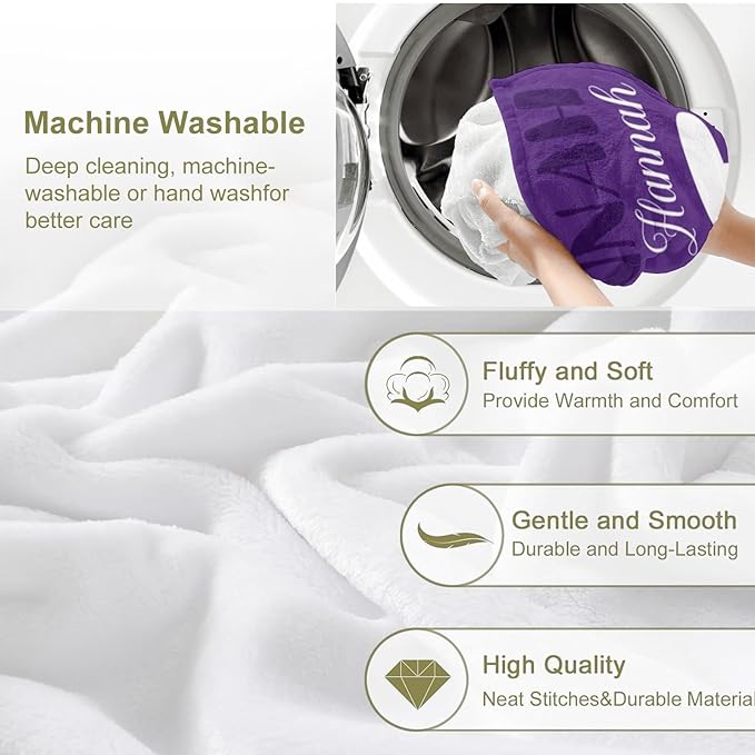 Personalized Custom Baby Blanket with Name for Girls Boys Kids Customized Flannel Blanket for Bed Nursery Room Baby Stroller