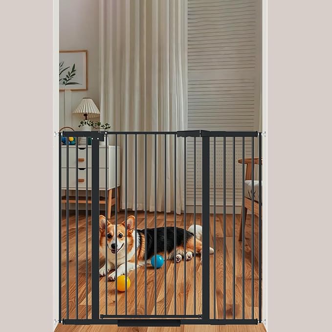 40.55" Tall 1.37" Ultra Narrow Spacing Dogs Pets Baby Gate for Doorway Safety Proof Indoor 34.05-45.86" Extra Wide Puppy Pressure Mounted No Drill Walk Through Black Metal Hallway