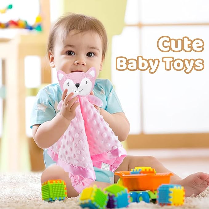 Pro Goleem Loveys for Babies - Soft Security Blanket Baby Snuggle Toy Newborn Stuffed Animals Baby Gifts for Girls, Pink Fox 16 Inch