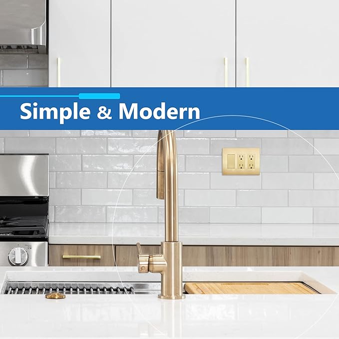 LIDER Brushed Finish Decorator Switch Cover, Screwless Wall Plate, Mid-Size 3-Gang 4.88" x 6.77", Unbreakable Polycarbonate Thermoplastic, UL Listed, LSWP-33M-BGD, Brushed Gold