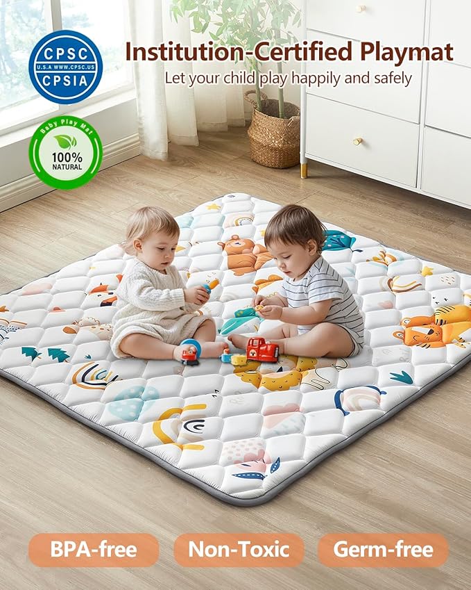 Baby Play Mat 59"x59", Non-Slip Baby Mat for Floor, Soft Thicker Playpen Mat, Portable Playmat, Crawling Mat for Babies, Toddlers & Infants to Play and Learn（Animal）