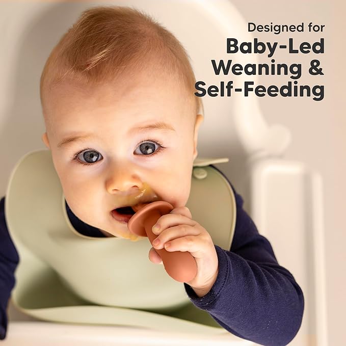 KeaBabies 4-Pack Silicone Baby Spoons and Forks Set - Baby Led Weaning Utensils 6-12 Months, Self Feeding Toddler Spoon & Fork for Training, Teething, Easy to Hold, BPA-Free Silicone (Terracotta)