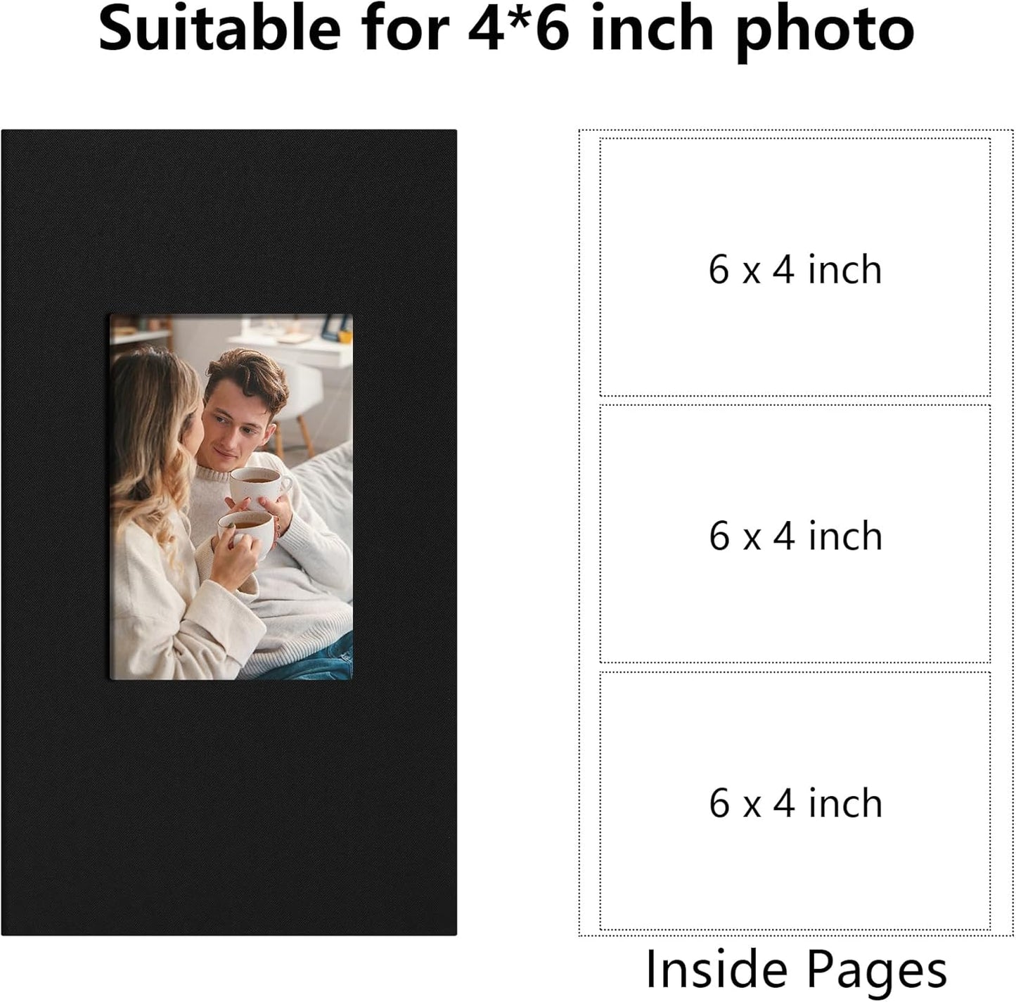 Photo Album 4x6 Pictrues 300 Pockets Linen Cover with Front Window Large Picture Book for Family Travel Wedding and Memory Keepsake Organizer Black